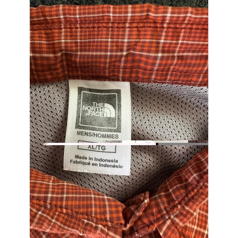 The‎ North Face Mens XL Vented Roll Tab Hiking Button Up Shirt Orange Plaid